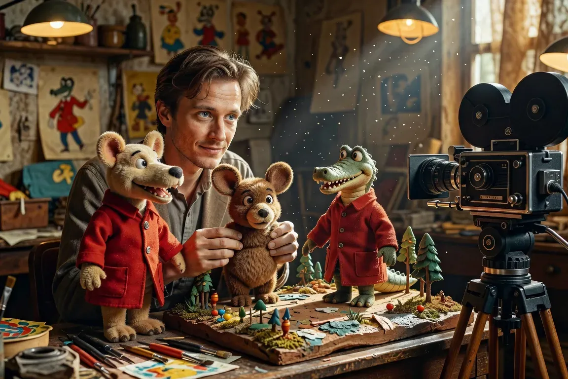Affiche stylisée d'un dessin animé soviétique avec marionnettes Soyuzmultfilm